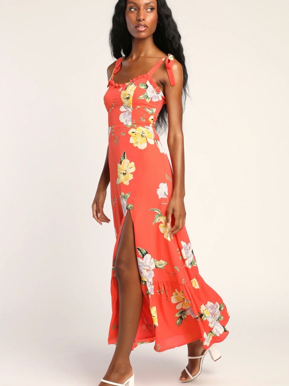 Lulu’s Floral Tie-Shoulder Midi Dress - Picture 2 of 7
